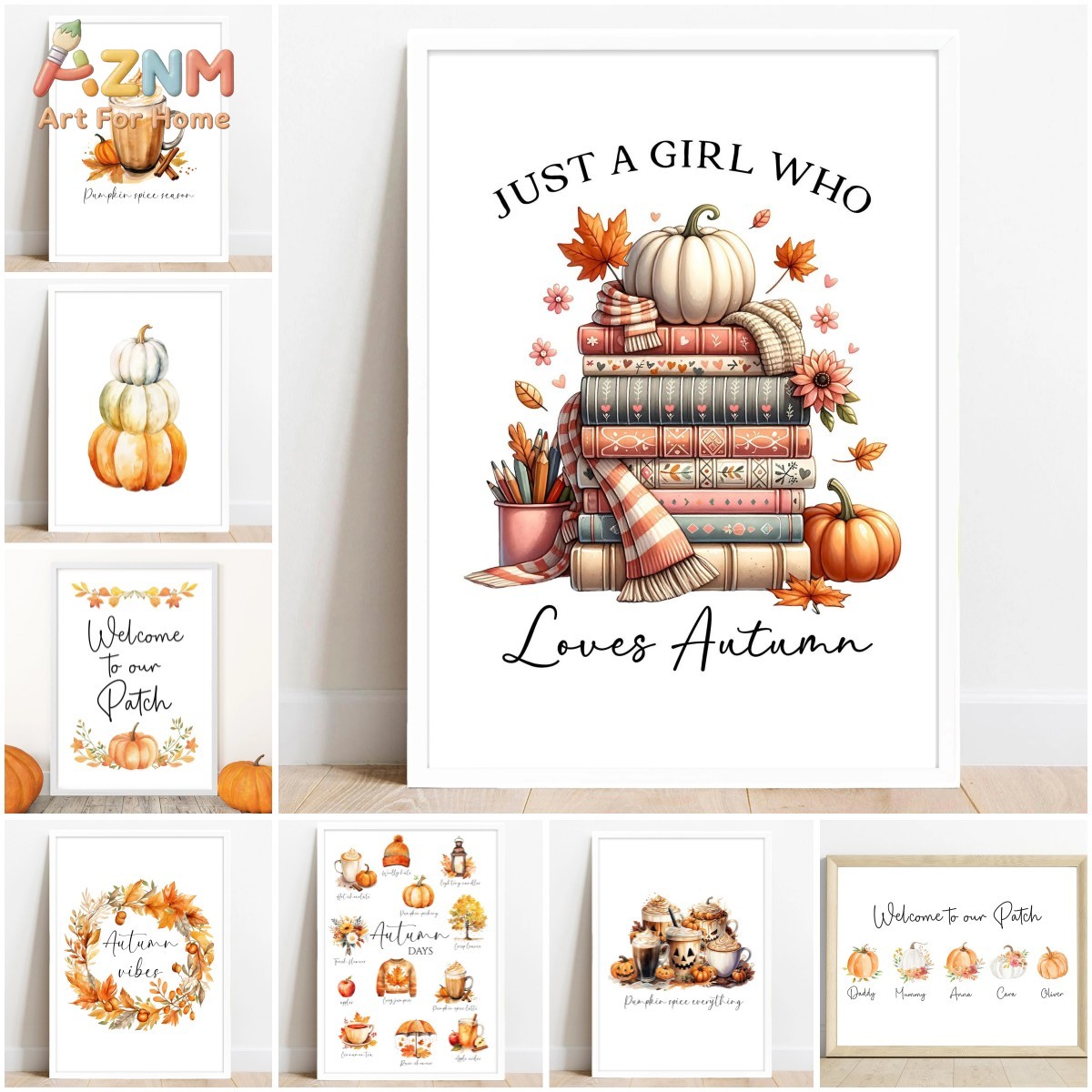 Resin Art Quotes - AZNM Watercolor Autumn Books Pumpkin Coffee
