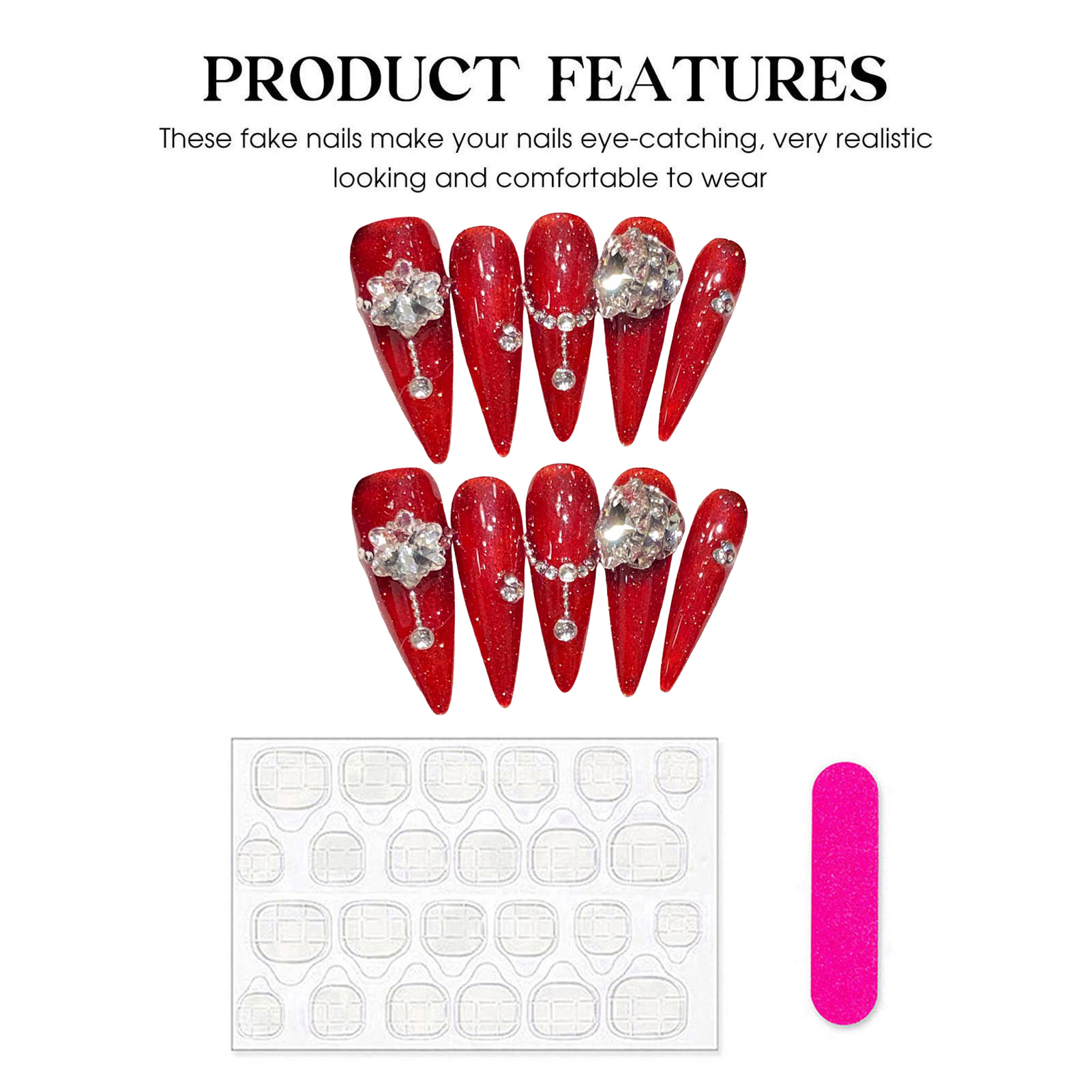 10pcs Handmade Red False Nails - огляд і ціна Resin Art Flowers