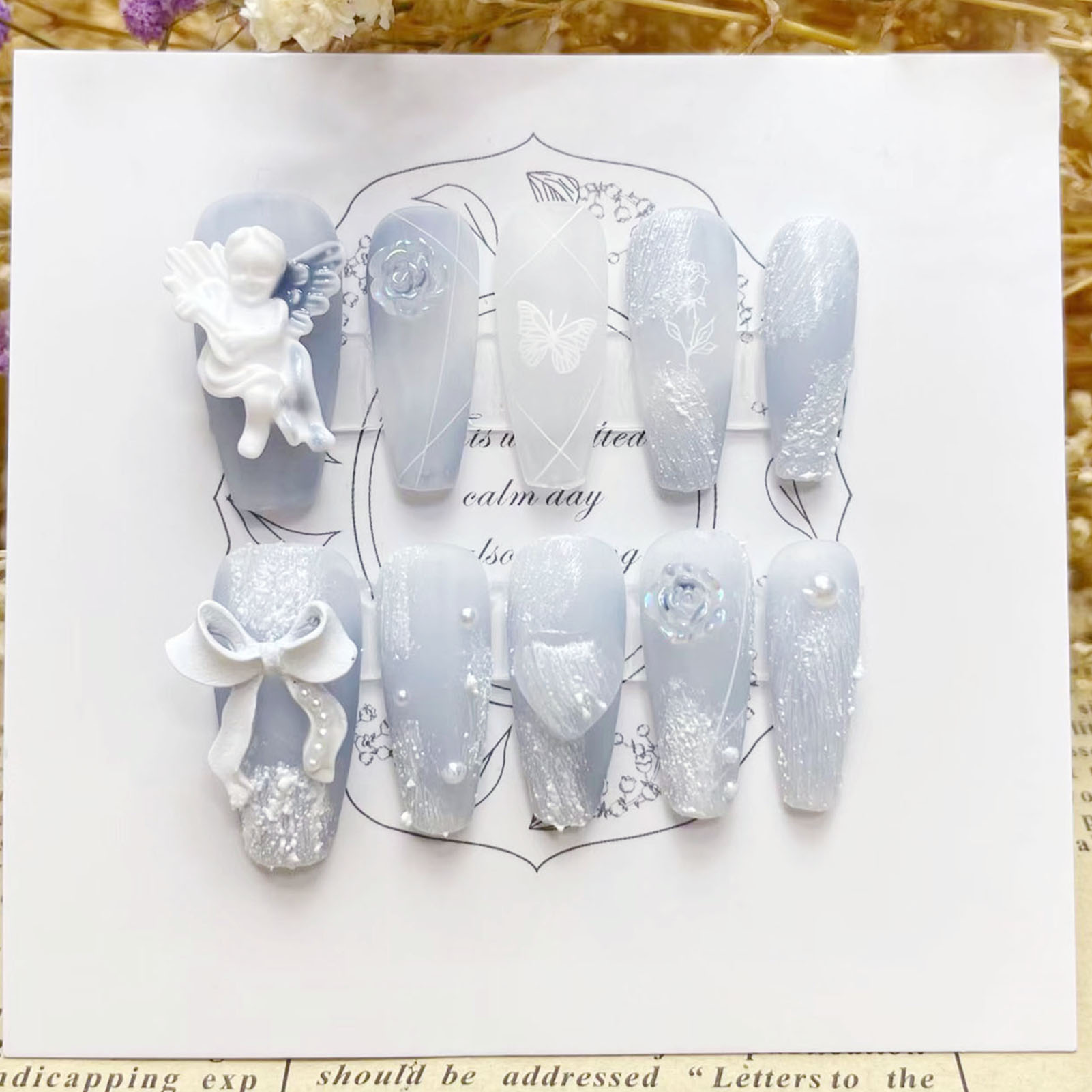 3D Plaster Angel False Nails G - огляд і ціна Resin Art Flowers