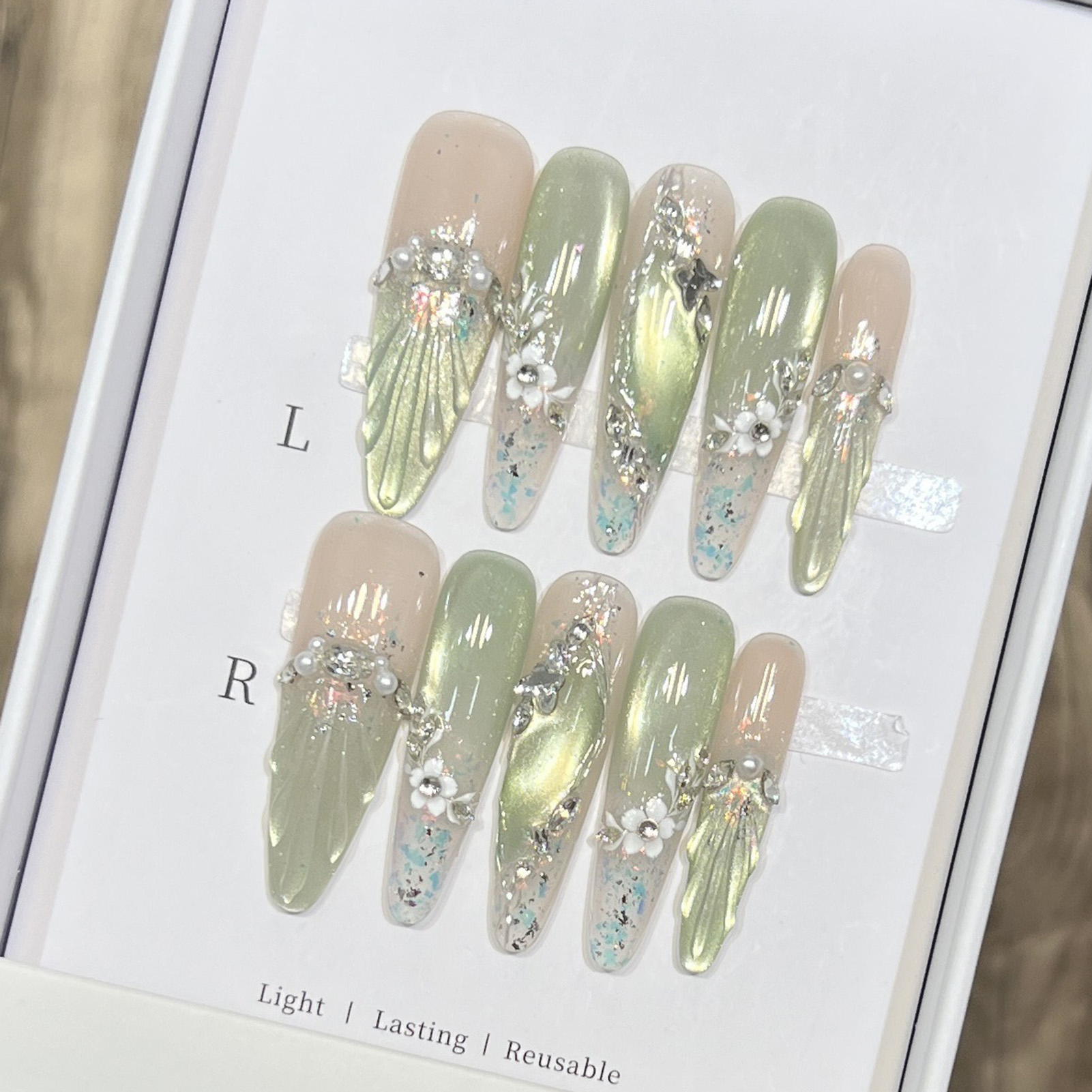 10pcs Long Almond Fake Nails T - огляд і ціна Resin Art Flowers
