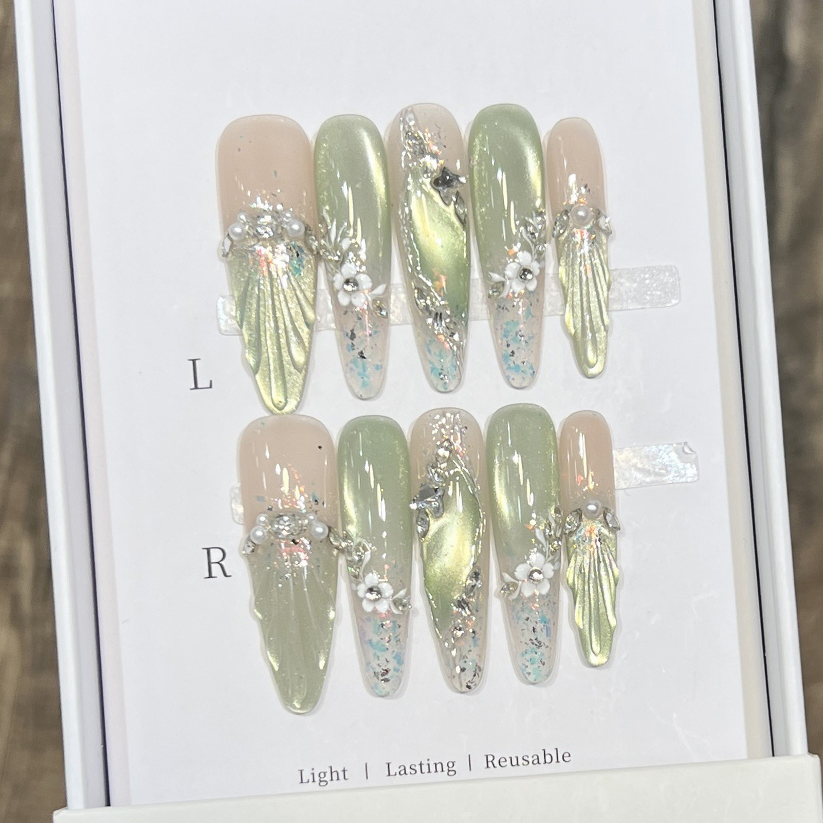 10pcs Long Almond Fake Nails T - огляд і ціна Resin Art Flowers