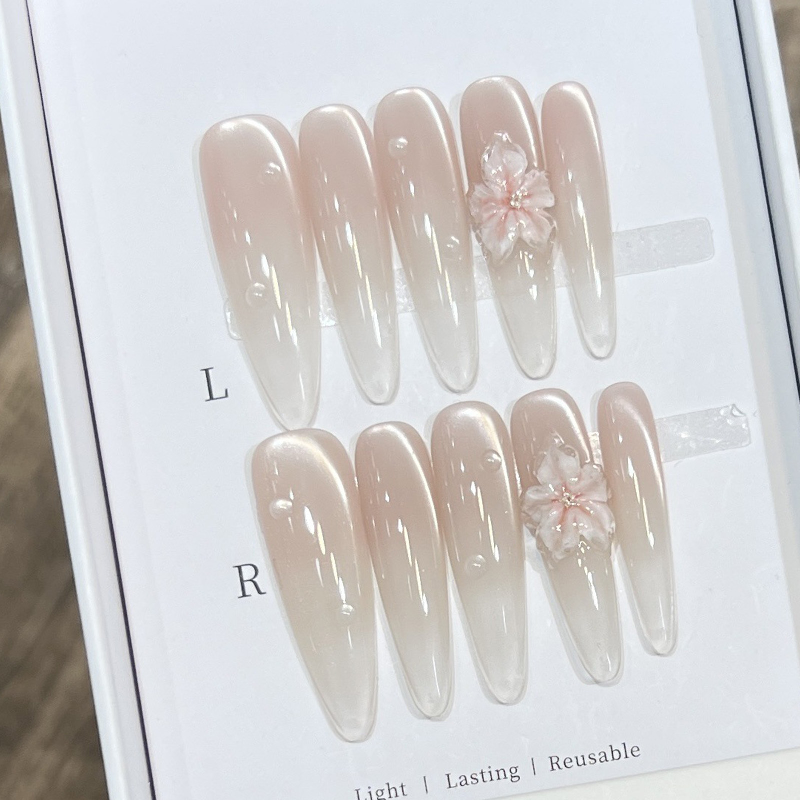 10pcs Long Almond Fake Nails T - огляд і ціна Resin Art Flowers