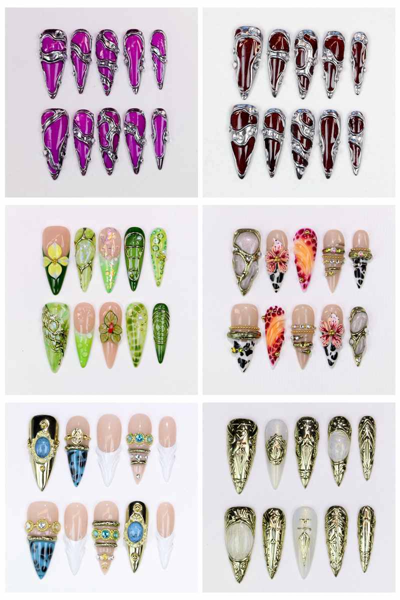 10Pcs Long Stiletto Press-On N - огляд і ціна Resin Art Flowers